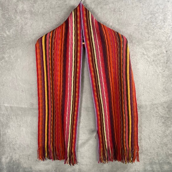 J. Jill Scarf Fringe Rainbow Striped Knit Outerwear Boho Chic Cozy Warm Winter - Picture 2 of 7
